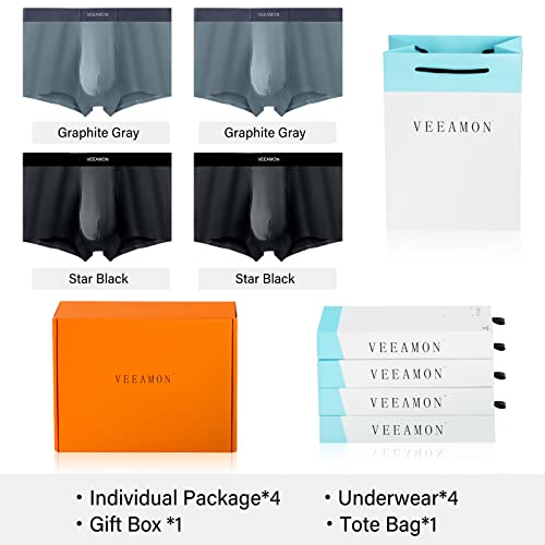 Veeamon Men's Modal Boxer Briefs Seamless Underwear Microfiber Comfortable Soft 4-Pack With Gift Box (Graphite Gray/Star Black (4 Pack),L) #TOP1