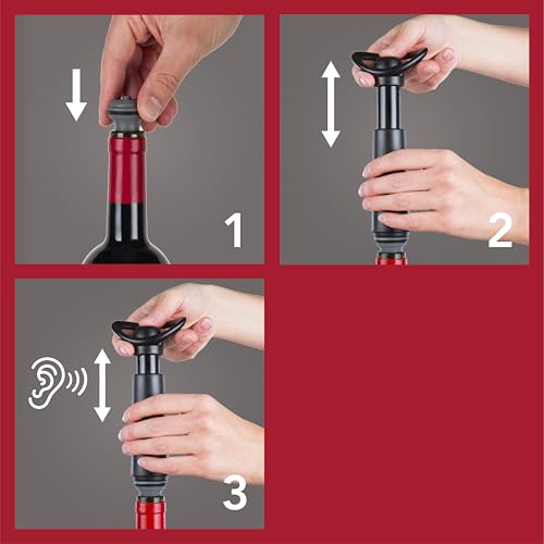 Vacu Vin Concerto Bomba de Vacío Negra con 4 Tapones – Conserva Vino Tinto y Blanco – Sellado Hermético con Indicador de Click – Set Premium para Conservar Vino – Fabricado en Países Bajos - imagen 5