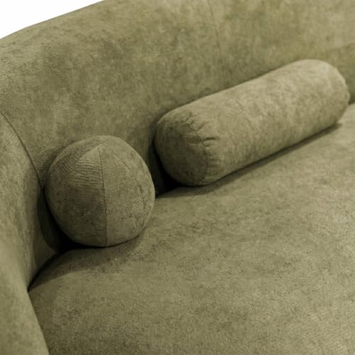 Image of Furniture of America Sylin Modern Chenille Sofa with Pillows, Curved Arms and High Density Foam, Wooden Comfortable Couch for Living Room, Office, Olive Green