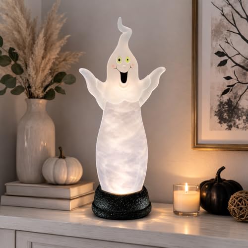 Halloween LED Lighted Ghost Water Globe with Spinning Smoky Water Effect Battery Powered Acrylic Halloween Decoration Spooky Ghost Light Tabletop Decor 13.5 Inch Night Light