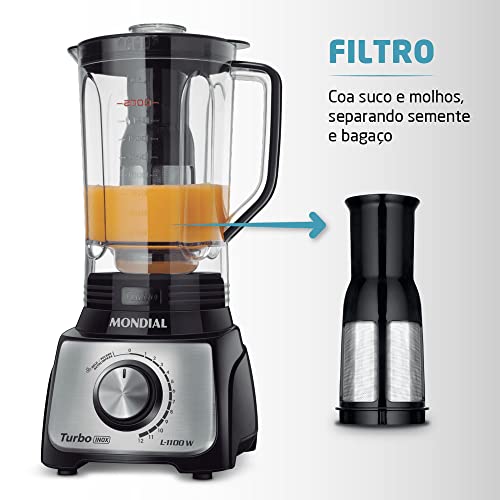 Liquidificador Turbo, Mondial, Preto/Inox, 1100W, 110V - L-1100 BI