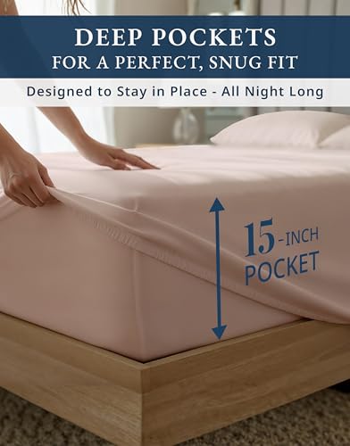 Image of LANE LINEN King Size Deep Pocket Sheets 100% Egyptian Cotton - Sepia Rose | King Bed Sheet Set - 4-Piece Set, 16 inch Deep-Pocket Snug Fit, 1000 Thread Count, Elevates A Master Suite, Luxe Sheen