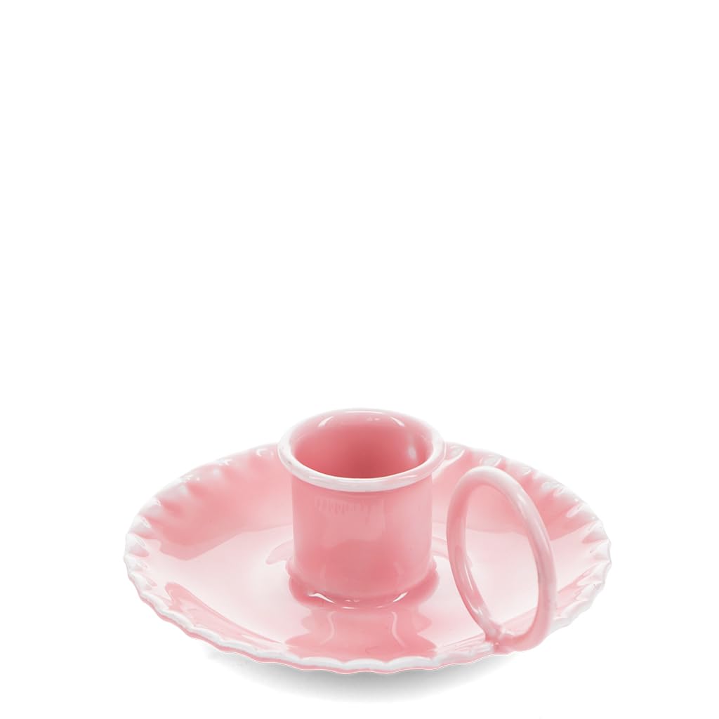 Rex London Pink Enamel Chamberstick Candle Holder In Vintage Table Decorations, Tea Light Stand, Small Plate, Dining Decor Dish, Elegant Metal Support, Retro Style Lighting Accessory, Single Piece.
