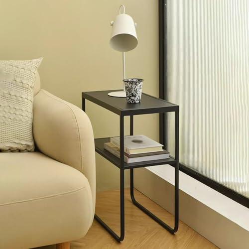 Mesa de centro ideal para sala de estar con estantes organizadores de metal negro 4
