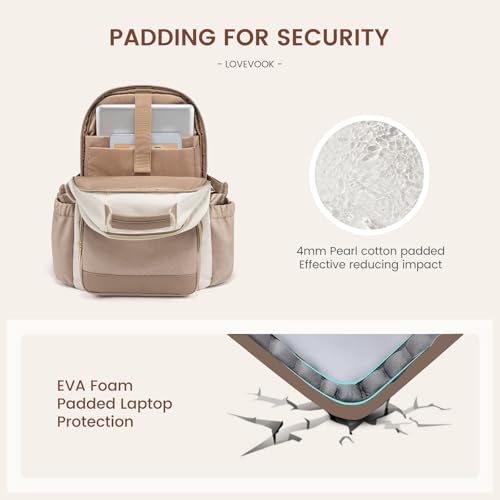 Image of LOVEVOOK Laptop Backpack for Women with Pouch Pocket for Large Capacity Cup,15.6 Inch Laptop Computer Bag Travel Backpack Purse,Waterproof Work Business College Teacher Backpack,Beige-Nude-Logam Plum