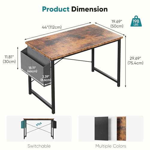 Image of OLIXIS Computer Desk, 44 Inch Gaming Desks for Home Office Small Spaces | Writing Study Craft Work Table, Computer Workstation for Bedroom with Storage Bag, Rustic Brown