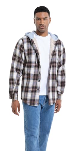 Image of Men's Cotton Plaid Shirt Jacket Fleece Flannel Sherpa Button Down