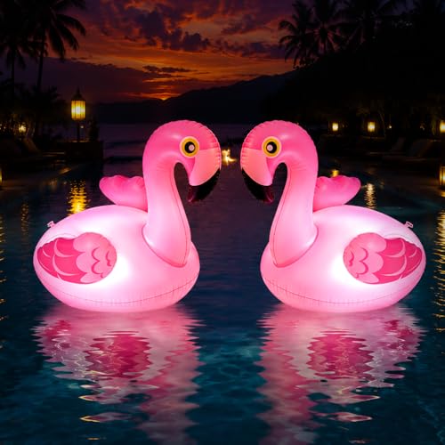 WDKXCN Lampe Flottante Piscine, 2 Pièces Lumiere Piscine Flottante, Flamant Rose Gonflable, Lumière Solaire Gonflable Pour Bassin, Lampe Flottantes Flamant...
