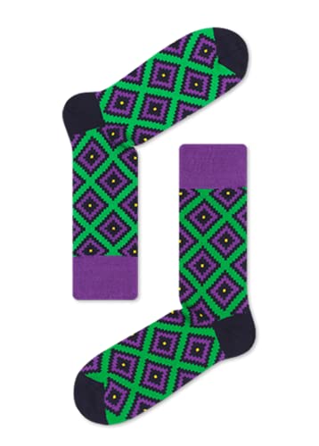 JNRB Men's Cotton Colorful Crew Dress Socks Rhombus Rhomb Diamond Argyle Geometric Pattern, L-XL2