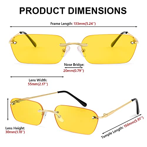 Image of FEISEDY Rimless Sunglasses Y2K Retro Small Narrow Clear Eyewear Vintage Rectangle Sunglasses for Women Men B2643