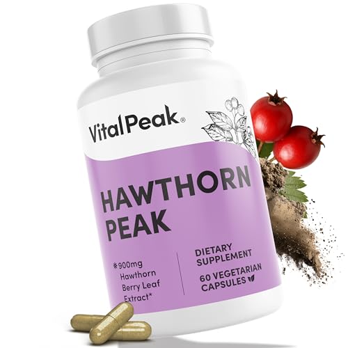 Vital Peak® Hawthorn Peak 900 mg - Supports Heart & Cardiovascular Health - Hawthorn Berry Leaf Extract Supplement - Promotes Overall Wellness - Vegan, Gluten Free, Dairy Free, Non-GMO - 60 Capsules
