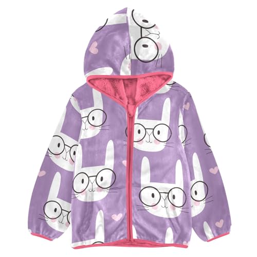 OTVEE Cute Rabbit with Glasses Kids Hoodie Jacket Fall Spring Full Zip Warm Outwear Coat