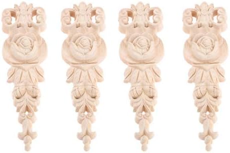 MUXSAM 4Pcs Wood Carved Applique Mouldings Onlay for Decoration Furniture Decals Corner Leaf Pattern Decorative Frame Decor for Desk Doors Cabinet 19x5.5cm