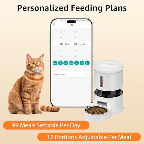 Automatic Cat Feeder with 2 Camera, 5G WiFi Cat Food Dispenser with Night Vision 2K 4MP, 2-Way Audio and App Control, Detachable for Clean, 4L Auto Pet Feeder for Cats and Small Dogs, White - Image 6