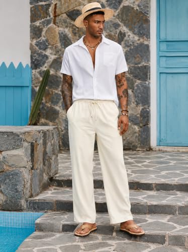 CB-COLEBROOK Men's Linen Casual Trouser, White, Mid Rise OFF WHITE - Image 6