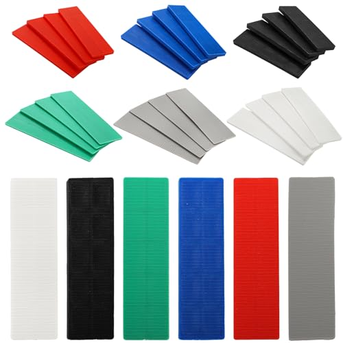 Image of Okllen 300 Pcs Plastic Flat Shims for Leveling, 6 Size Structural Tile Composite Shims for Home Improvement, 3 /64, 5 /64, 1 /8, 5 /32, 13 /64, 15 /64 Inch, Grey, Green, White, Red, Blue, Black