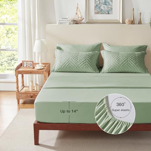 Image of Zzlpp Full Comforter Set 7 Pieces, Sage Green Tufted Bed in a Bag with Comforter and Sheets, All Season Boho Bedding Sets with 1 Comforter, 2 Pillow Shams, 2 Pillowcases, 1 Flat Sheet, 1 Fitted Sheet