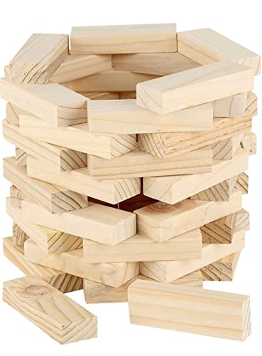 Image of Tumbling Tower, Plain Pine Wood Block Stacking Game, Challenging Maths Classic Board Game (Brown) - 30 Pieces,For 4+ Years