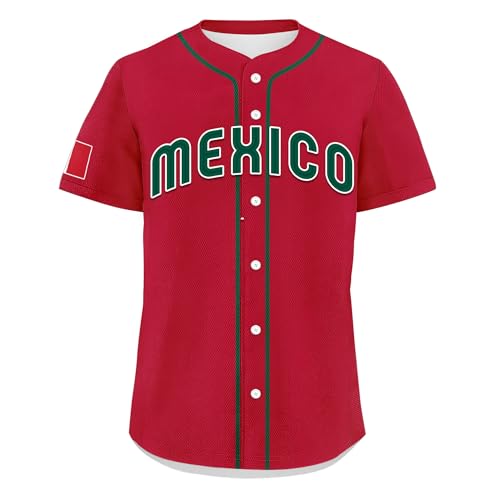 Camiseta de béisbol estilo México personalizada con diseño de bandera, camiseta mexicana de softball para fanáticos y uniformes de equipos miniatura 3