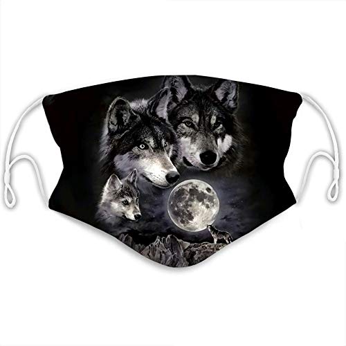 Preisvergleich Produktbild Enicuter Gesichtsbedeckung Atmungsaktiv Waschbar Wiederverwendbar Mund-Muffel 3D Wolf Print Mund Solf Bandanas 5 Schichten Gesichtstuchfilter für Männer Frauen