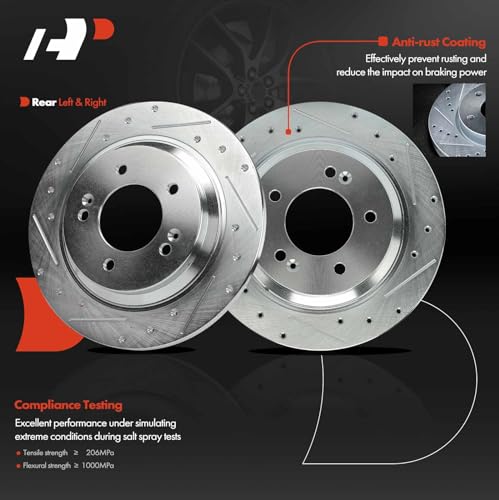 A-Premium 11.18 in (284mm) Rear Drilled and Slotted Disc Brake Rotors Compatible with Select Hyundai and Kia Models - Elantra GT, Sonata, Ioniq, Azera, Soul Ev, Only Fit Electronic Parking Brake, 2-PC by A-Premium - Used condition - Image 2