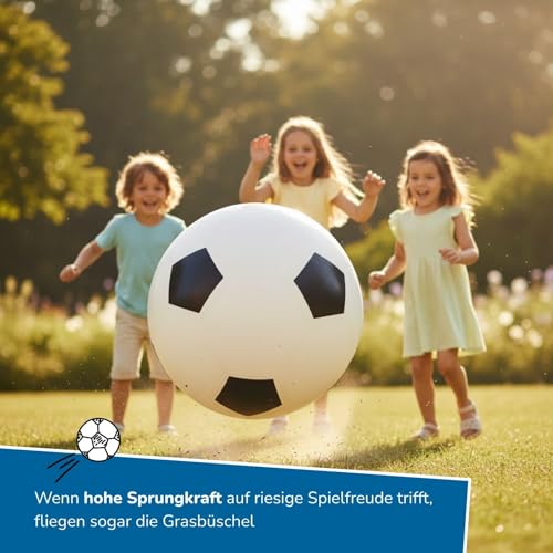 alldoro 60298 XXL Fußball Ø 75 cm groß, aufblasbarer Spielball mit mega Sprungkraft, Kinderball aus Gummi, Indoor & Outdoor, Schwarz/Weiß