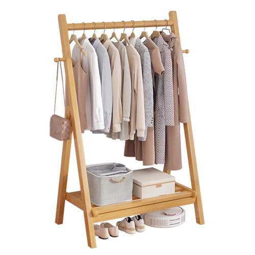 Porte-manteau avec miroir en bambou, penderie pliable entrée