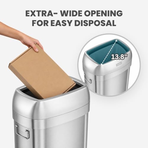 Image of iTouchless 30G Commercial Trash Can with Wheels | Open Top Stainless Steel | Heavy-Duty 114L Oval Bin with 2 AbsorbX Odor Filters. ADA Compliant for Restaurant Restroom Hotel Office Healthcare Retail