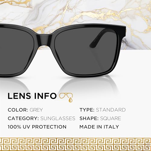 Versace VE4307 58mm Non-Polarized Square Sunglasses for Men – Black Acetate Frame with Black & Gold Temples, 100% UV Protection, Lightweight & Comfortable Sunglasses, eShades Eyewear Kit Included4