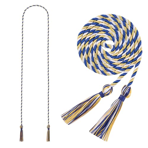Image of Graduation Honor Cord 68 inch Grad Braided Honor Cords with Tassel Honor Rope Grad Cords for Graduation Students Bachelor Master Doctoral Gown Grad Decor (Royal Blue White and Gold)