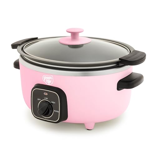 GreenLife 3.5QT Slow Cooker, Non-Toxic PFAS-Free Ceramic Nonstick Removable Interior Bowl, Programmable, Keep Warm, Stovetop & Oven Safe, Dishwasher Safe Parts, Glass Lid, Pink