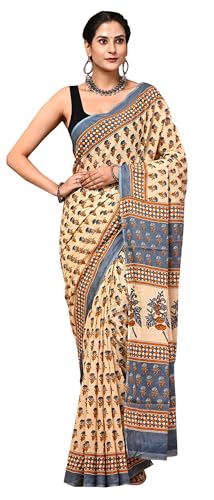 Sari indien en coton léger imprimé pour femme avec top non cousu contre la chaleur