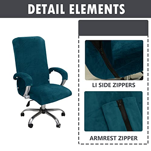 Bestenrose Velvet Office Chair Cover Stretch Computer Desk Armchair Cover Slipcover Replacement Washable Rotating Universal Chair Covers with Arm Cover (Malachite blue - Image 3