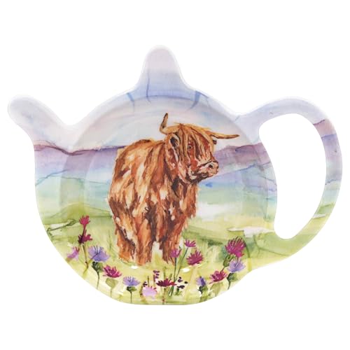 The Leonardo Collection Jennifer Rose Gallery Highland Cow Teabag Tidy | Ceramic Tea Bag Holder For Kitchen & Home | Decorative Highland Cow Design Tea Accessory For Animal Lovers