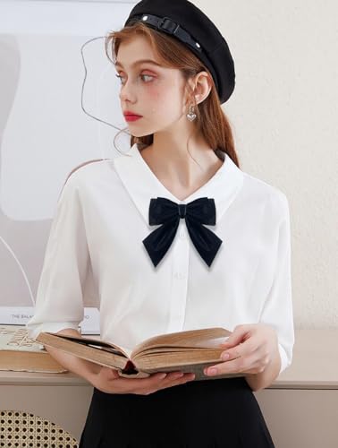 Image of Velvet Pre-Tied Big Bow Knot Brooch Pin for Women Girls Fabric Ribbon Bowknot Collar Lapel Pins Clip Scarf Suit Dress Shirt Bouquet Corsage Brooches Fashion Jewelry Gifts Christmas Prom