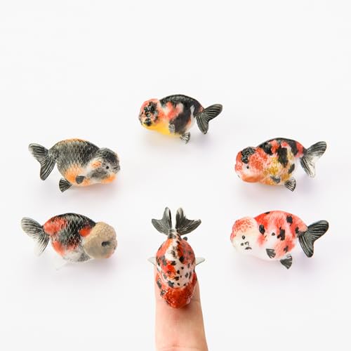 Base Blanca Realista Figura Ranchu Hecha a Mano – Miniatura Única – Ideal para Acuario, Oficina y Decoración del Hogar (1 Unidad - 20 CM, Negro/Rojo y Naranja-Acabado Perlado)