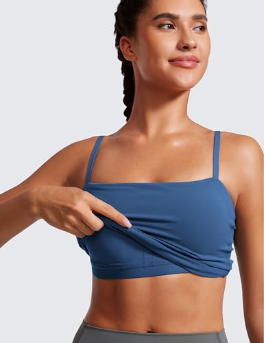 Image of CRZ YOGA Butterluxe Cami Crop Tank Tops | Light Support, Removable Pads, Yoga, Extremely Soft, Square Neck, Spaghetti Straps, Longline Sports Bras for Women