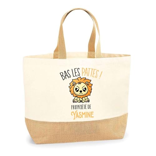 Sac jute Yasmine Bas les pattes Lion en coton et toile pour les courses