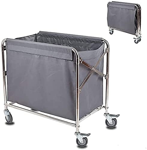 DFEDHF Movable Trolleys Removable Bags with Laundry Basket Foldable Heavy Duty Hotel Rolling Laundry Sorter Cart Stainless Steel Housekeeping Service Trolley,180Kg Load