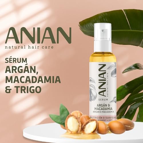 ANIAN - Sérum Argán, Macadamia y Trigo, 100 ml, para Pelo Seco y Dañado, Nutrición y Suavidad, Intensifica el Brillo del Cabello, Sella las Puntas, Nutre e Hidrata en Profundidad - imagen 2