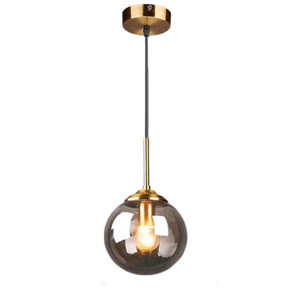 LYMSXAZOU Industrial Retro Loft Ceiling Pendant Light Chandelier Hanging Lamp Fixture Brass Fittings Amber Glass Globe Lampshade (15cm, Amber)
