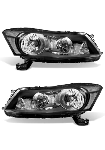 Headlights Assembly for 2008-2012 Honda Accord 4dr Black Housing Clear Reflector Clear Lens Headlamp Replacement Left and Right Pair NOT fit coupe models or Crosstour models(Bulbs not included