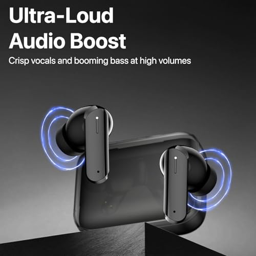 Image of Vaku Luxos BOOMX Wireless Earbuds Bluetooth 5.4 TWS Headphones 60H Playback Bass Stereo 13mm Drivers Gaming Low Latency HD Calls Touch Control Fast Charging IPX Waterproof- Black