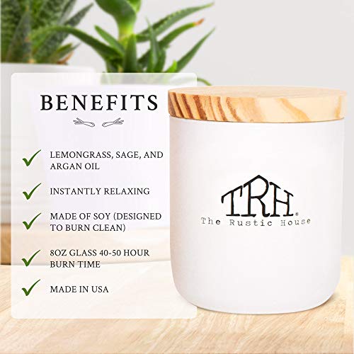 The Rustic House Candles Soy Wax Candle Home Decor | Non Toxic Candles Long Burning Candles | Hand Poured Soy Candle Aesthetic Candles In Glass Container With Wood Lid,Lemongrass + Sage #TOP2