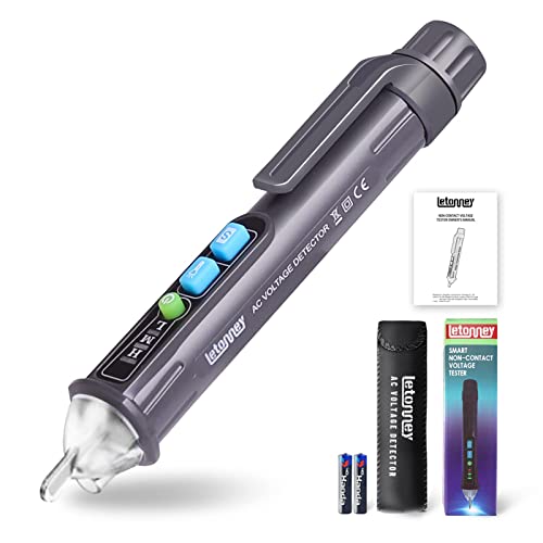 Letonney Non-Contact Voltage Tester Electrical Tester With Dual Range Ac 12V/48V-1000V Live/Null Wire Tester, Outlet Tester With Led Flashlight, Buzzer Alarm (Grey) #TOP1