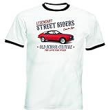  TEESANDENGINES Herren Lancia Fulvia Sport 1600 Zagato 1973 Old School Schwarz Ringer T-Shirt Gr. L, weiß