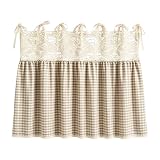 Vintage Farmhouse Oven Skirt, Plaid Lace Tie-On Stove Door Curtain Decor