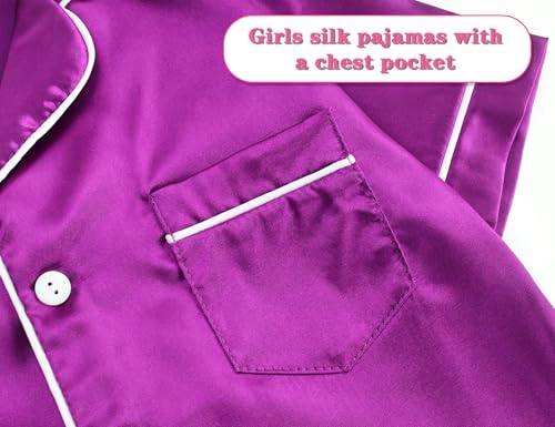 Domusgo Girls' Pajama Sets Size 4t 5t Purple Button Down PJ Set Satin Silk Loungewear Kids Summer Sleepwear4