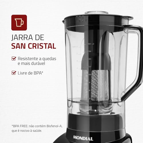 Liquidificador Turbo, Mondial, Preto/Inox, 1000W, 110V - L-1000 BI