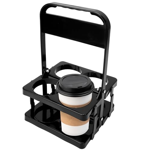 Cup Holder for Delivery Drivers, Collapsible Foldable Drink Carrier Caddy with Handle, Portable Carry Around Reusable Coffee Take Out Beverage 4 Holes for DoorDash Grubhub Postmates Car Food Delivery